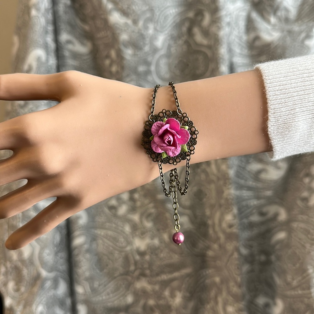 Violet Paper Flower Adjustable Boho Victorian Bracelet with a Vintage Vibe!